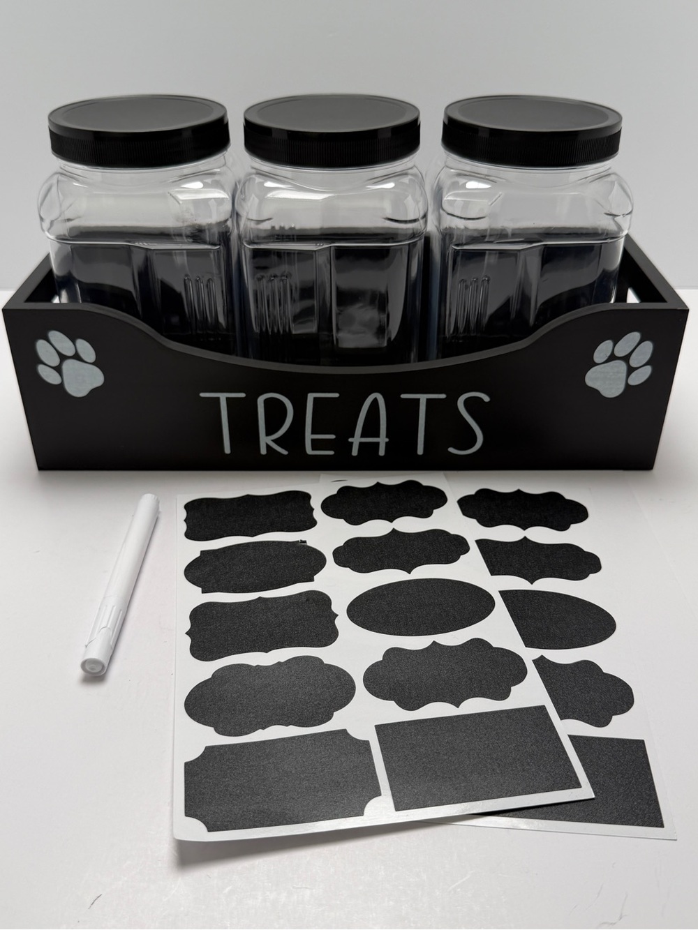 Black 'TREATS' Pet Treat Jar Set with Chalkboard Labels